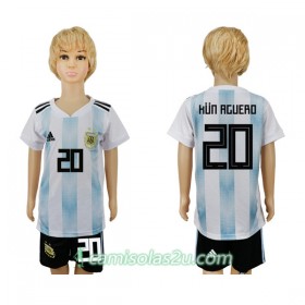 Camisolas de Futebol Argentina Kun Aguero 20 Criança Equipamento Principal Copa do Mundo 2018 Manga Curta